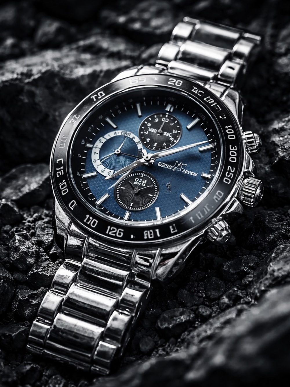 MG Kimi-Silver Men's Chronograph Watch - Silver Stainless Steel, Blue Dial